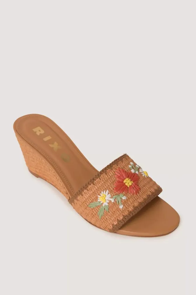 Rixo Shoes Women Vardi Raffia Wedges Cinnamon