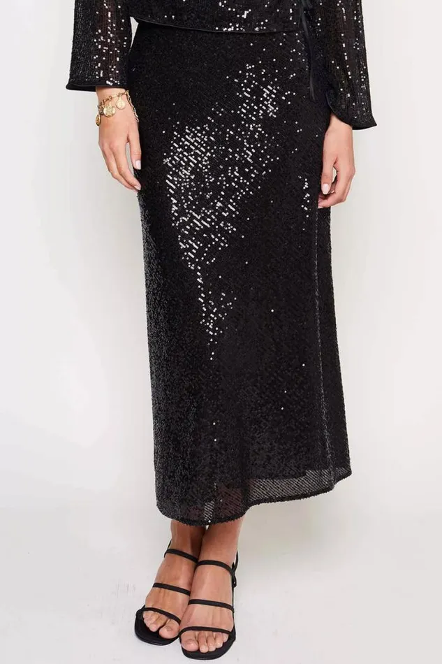 Rixo Skirts Women Ardith Midi Skirt Black Sequin