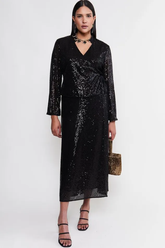 Rixo Skirts Women Ardith Midi Skirt Black Sequin