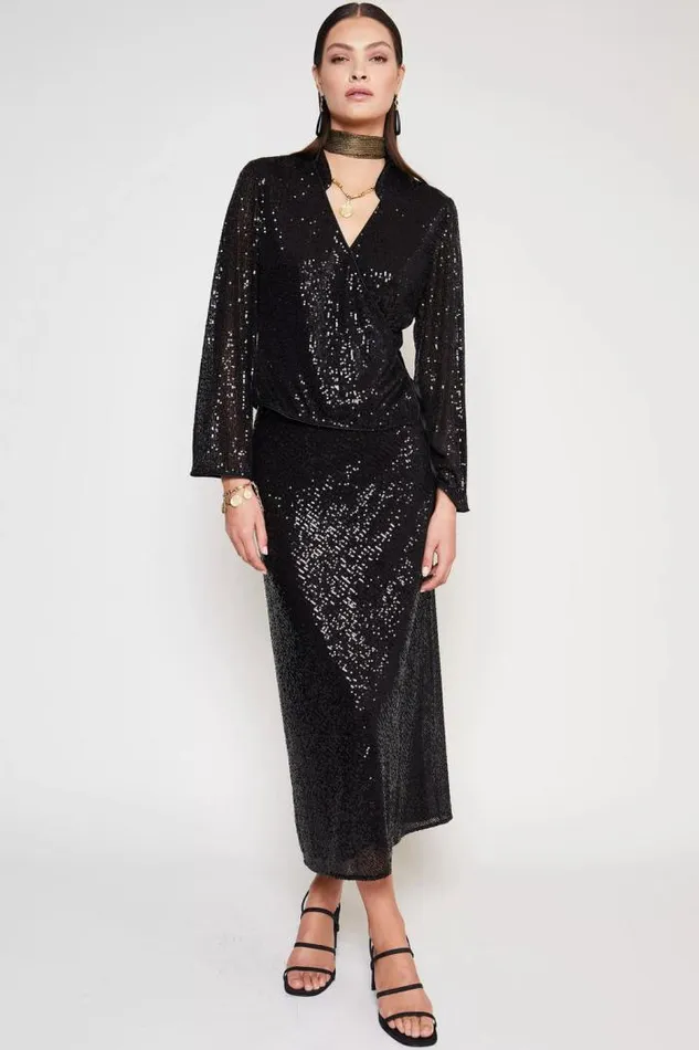 Rixo Skirts Women Ardith Midi Skirt Black Sequin