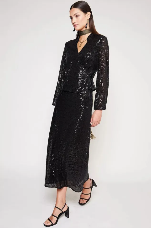 Rixo Skirts Women Ardith Midi Skirt Black Sequin