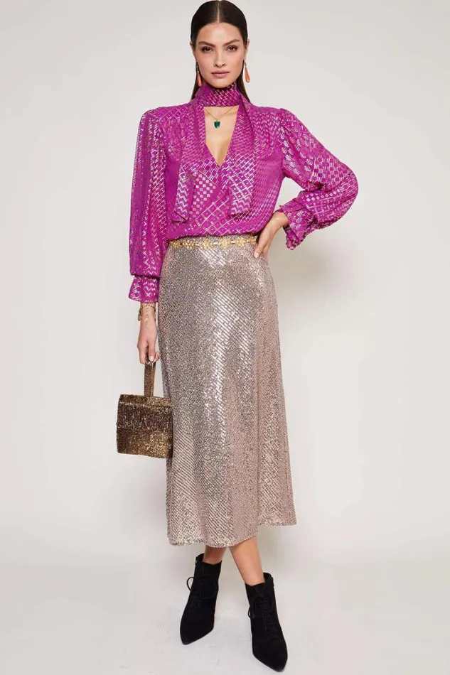 Rixo Skirts Women Ardith Midi Skirt Embellishment Gold