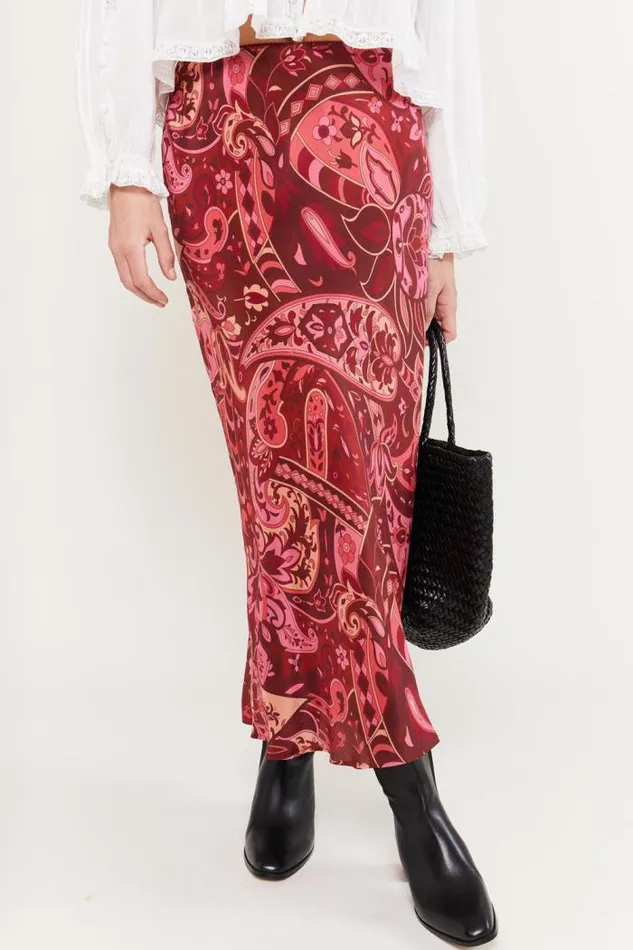 Rixo Skirts Women Ardith Silk Midi Skirt Grace Paisley Berry