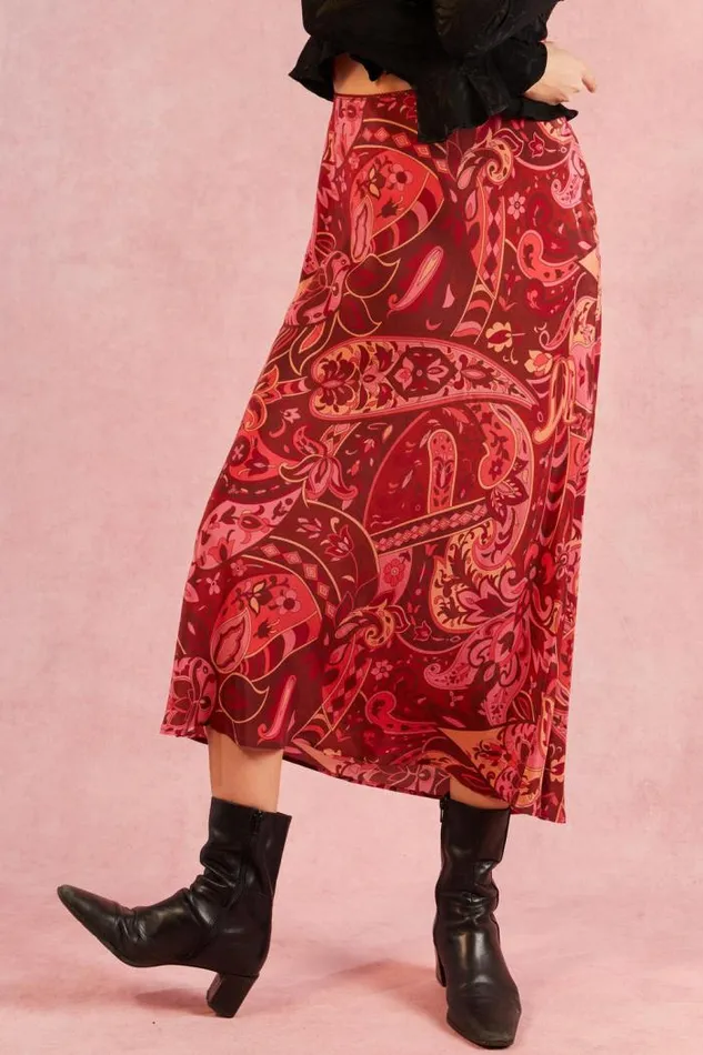Rixo Skirts Women Ardith Silk Midi Skirt Grace Paisley Berry