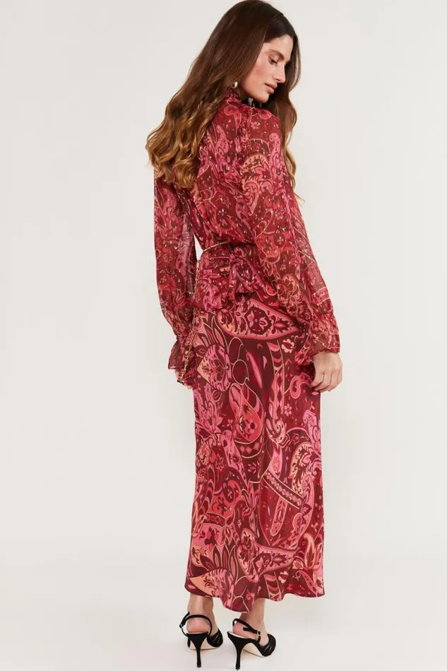 Rixo Skirts Women Ardith Silk Midi Skirt Grace Paisley Berry