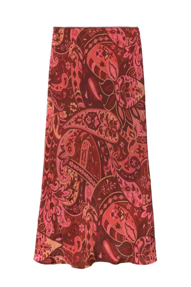Rixo Skirts Women Ardith Silk Midi Skirt Grace Paisley Berry
