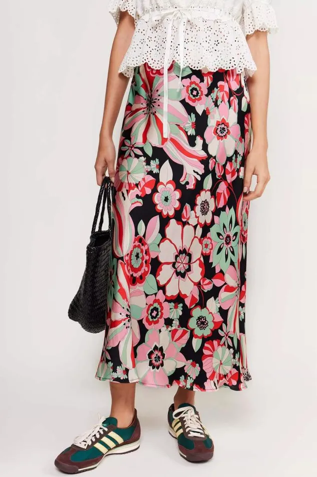 Rixo Skirts Women Ardith Silk Midi Skirt Parisian Daisy Multi