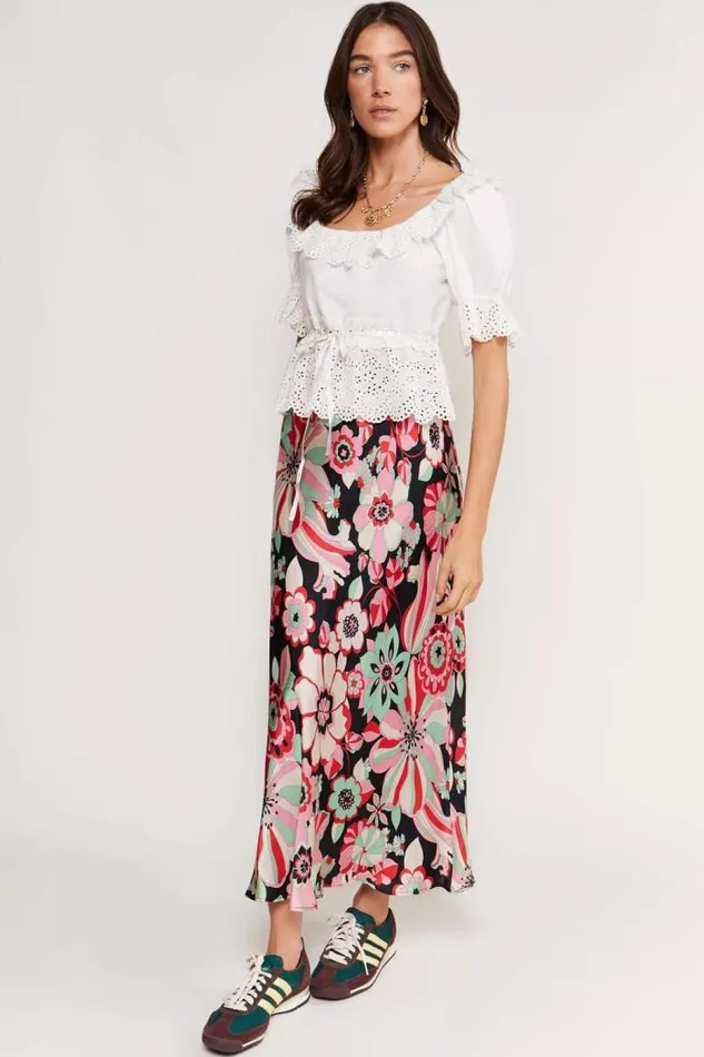 Rixo Skirts Women Ardith Silk Midi Skirt Parisian Daisy Multi