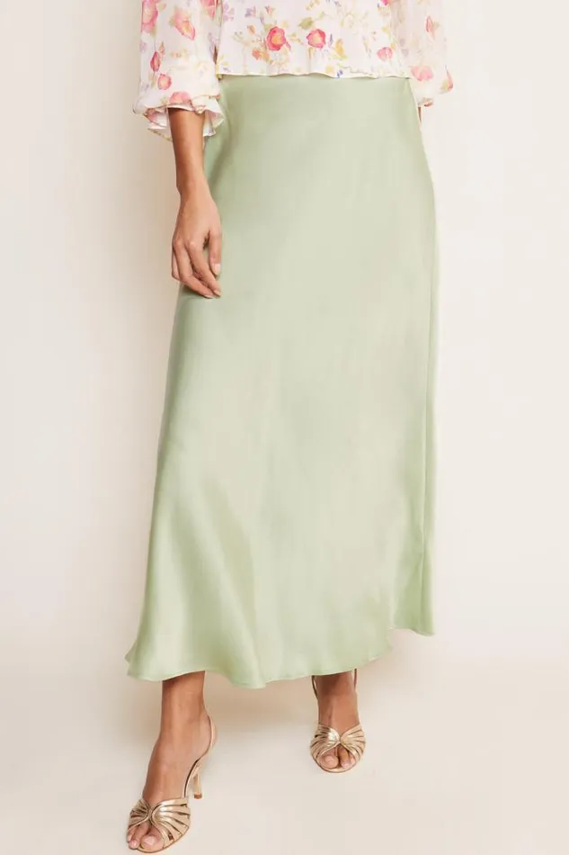 Rixo Skirts Women Ardith Silk Midi Skirt Pistachio