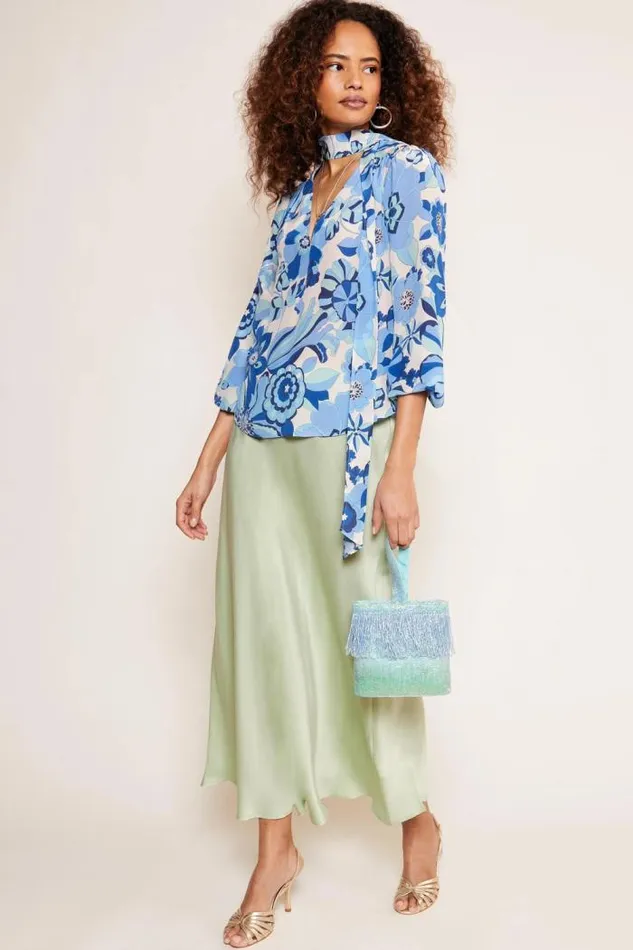 Rixo Skirts Women Ardith Silk Midi Skirt Pistachio