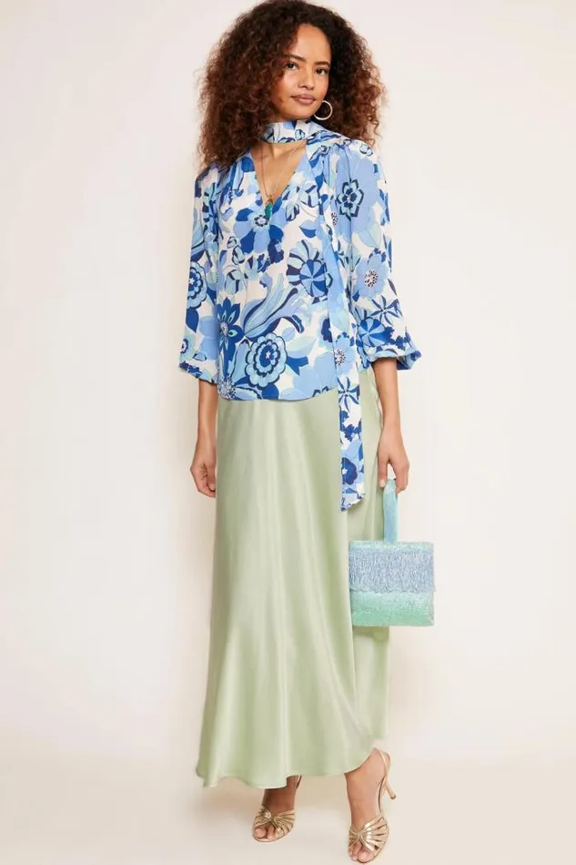 Rixo Skirts Women Ardith Silk Midi Skirt Pistachio