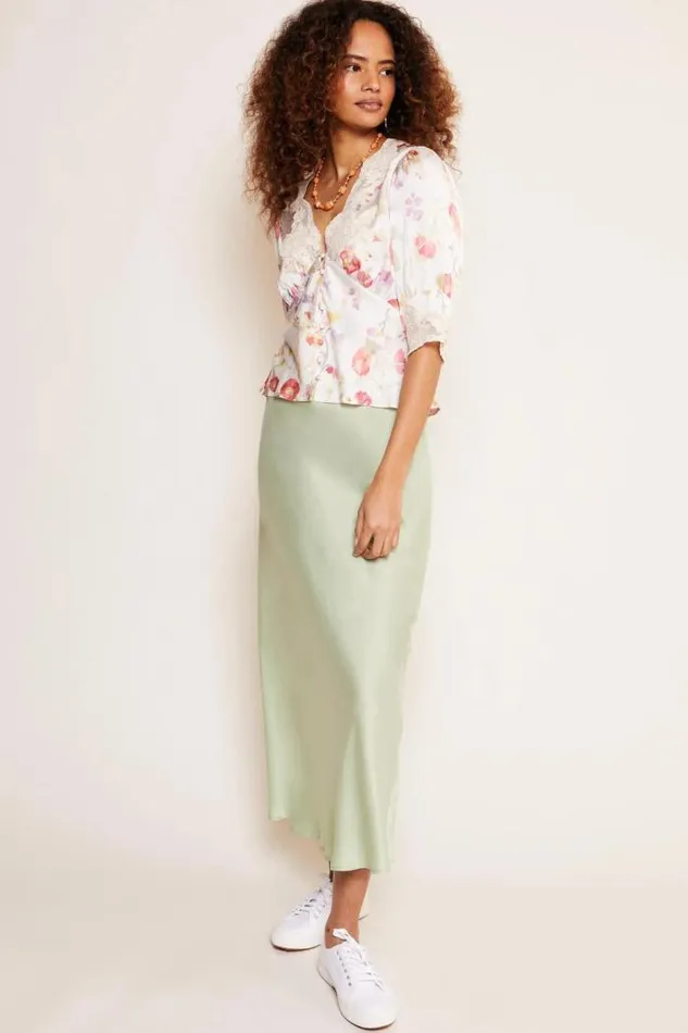 Rixo Skirts Women Ardith Silk Midi Skirt Pistachio