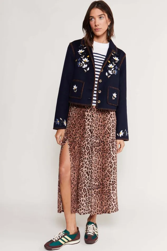 Rixo Skirts Women Georgia Silk Midi Skirt Leopard