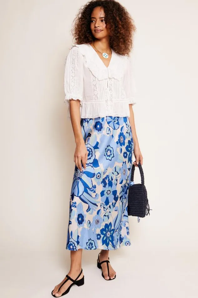 Rixo Skirts Women Kelly Satin Midi Skirt Miami Floral Ivory