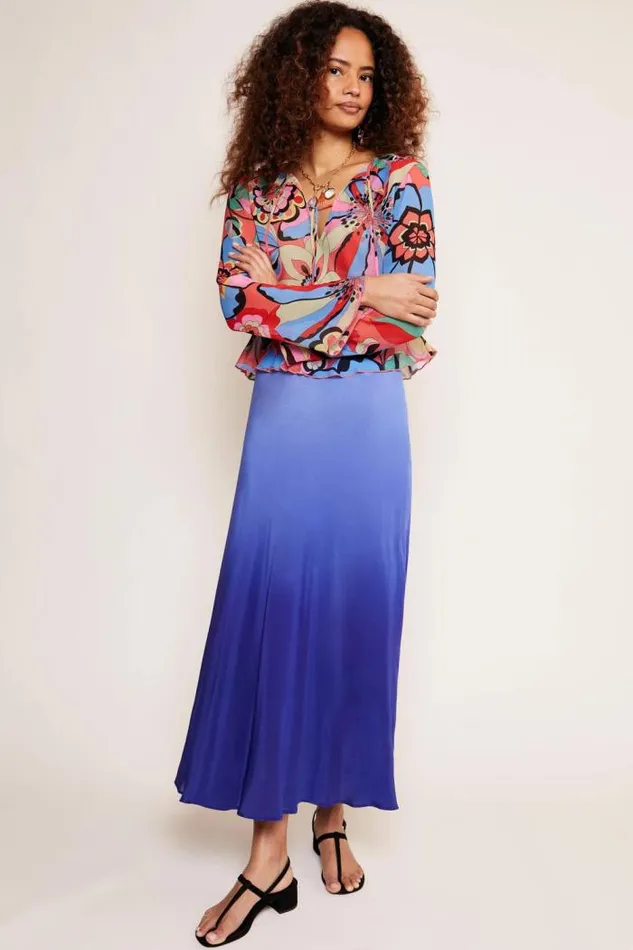 Rixo Skirts Women Kelly Silk Midi Skirt Ombre Blue