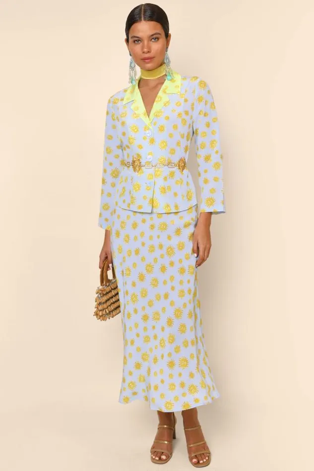 Rixo Skirts Women Kelly Silk Midi Skirt Sunshine Blue