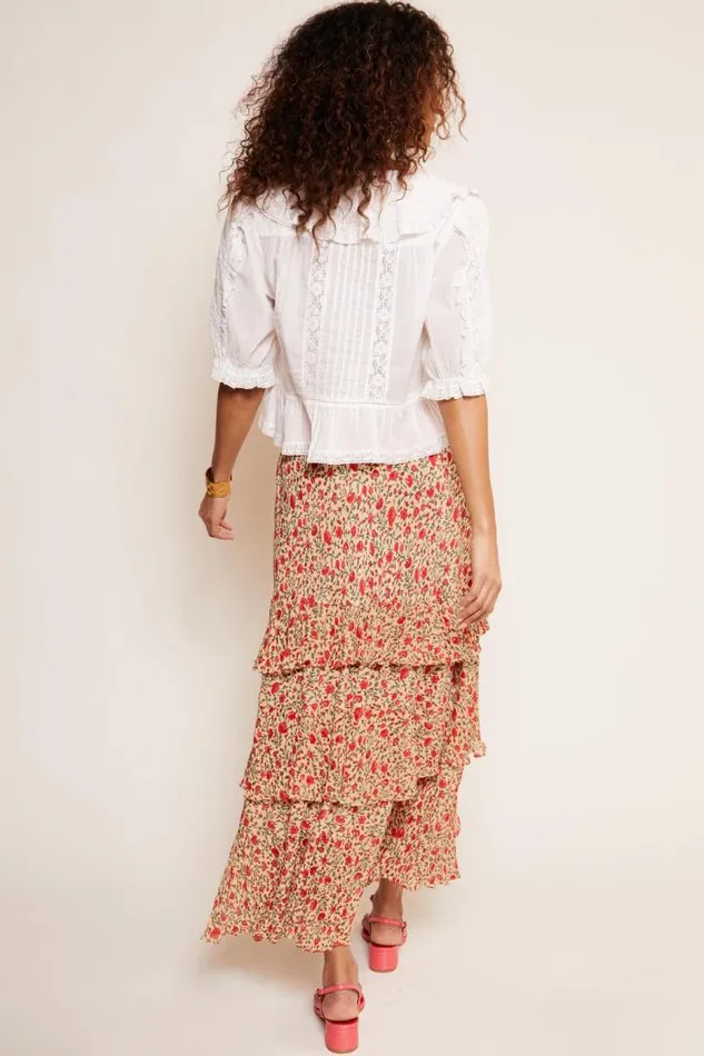 Rixo Skirts Women Preslee Tiered Midi Skirt Ditsy Trail Cream