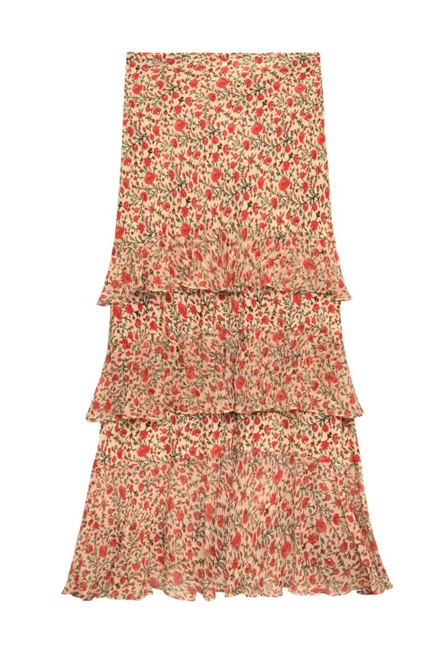 Rixo Skirts Women Preslee Tiered Midi Skirt Ditsy Trail Cream