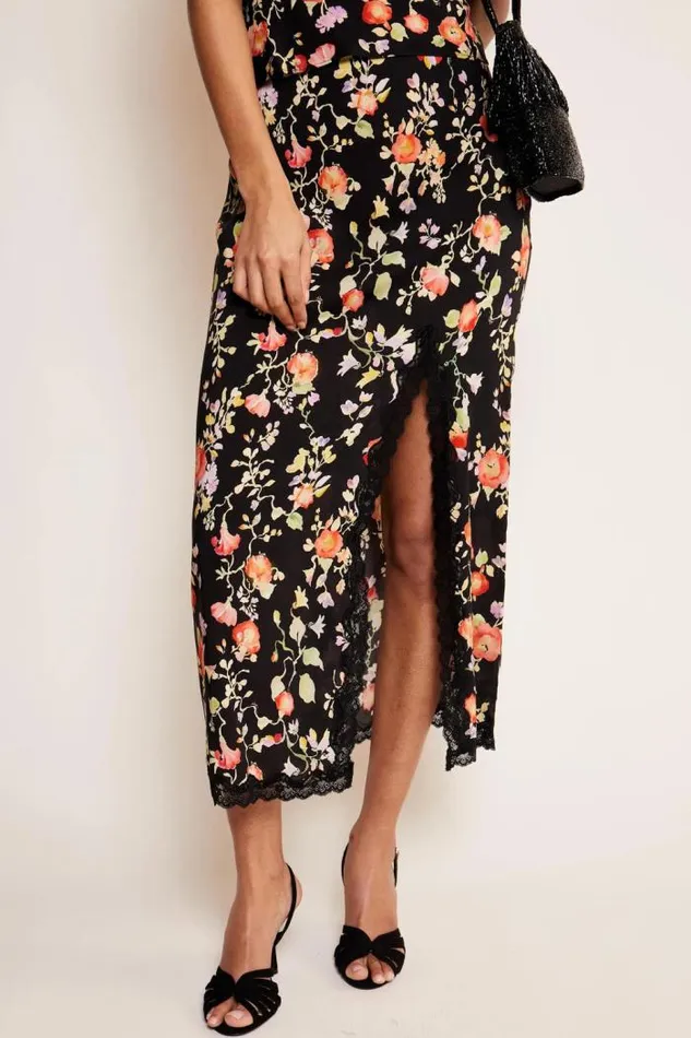 Rixo Skirts Women Sibilla LaceTrim Skirt Waterblossom Black