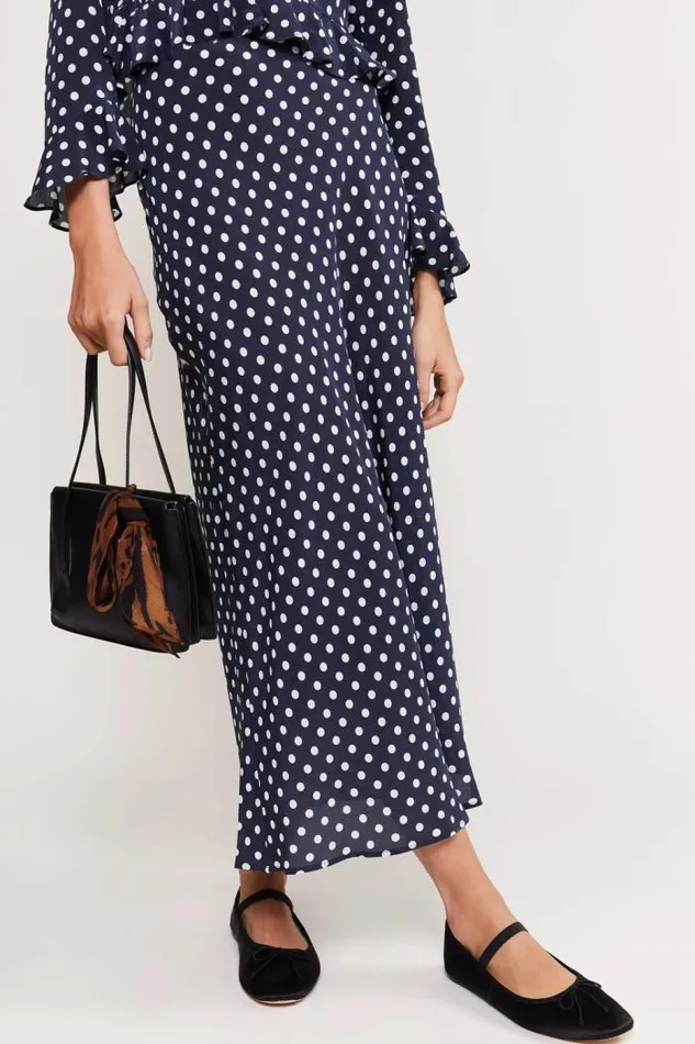 Rixo Staples Women Ardith Silk Midi Skirt Runway Spot Navy