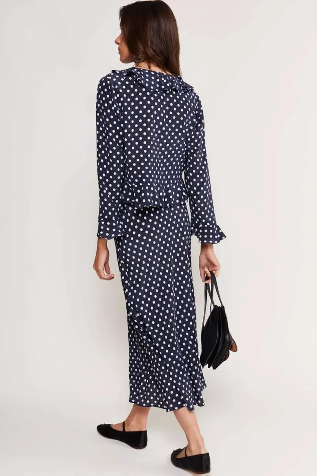 Rixo Staples Women Ardith Silk Midi Skirt Runway Spot Navy