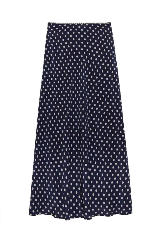 Rixo Staples Women Ardith Silk Midi Skirt Runway Spot Navy