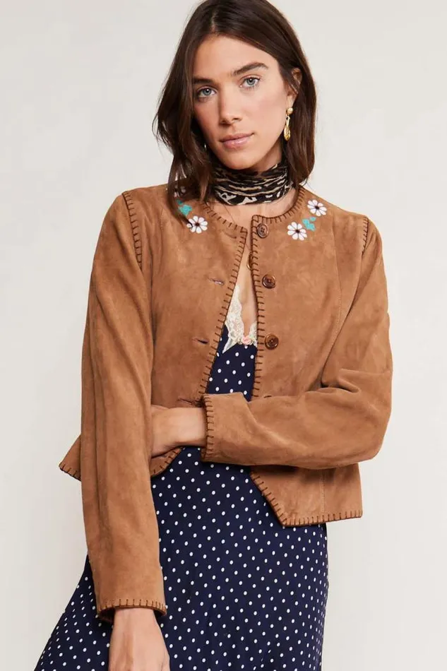 Rixo Staples Women Marianne Suede Jacket Tan