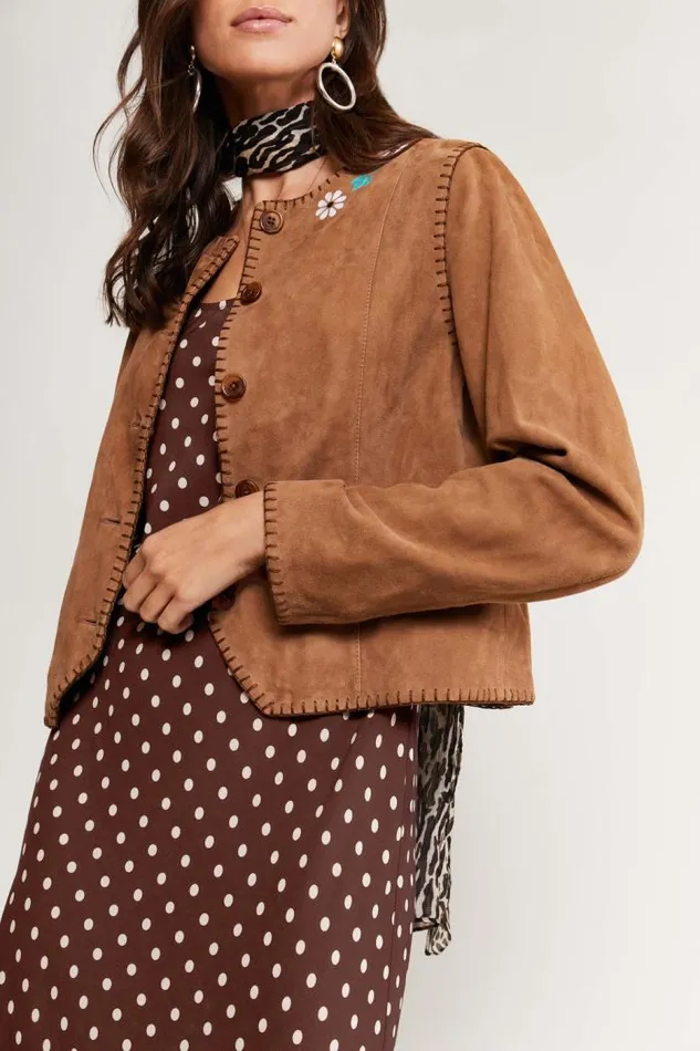 Rixo Staples Women Marianne Suede Jacket Tan