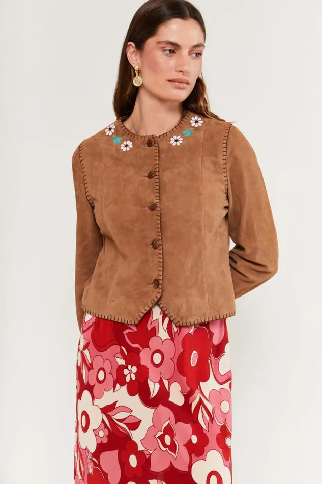 Rixo Staples Women Marianne Suede Jacket Tan