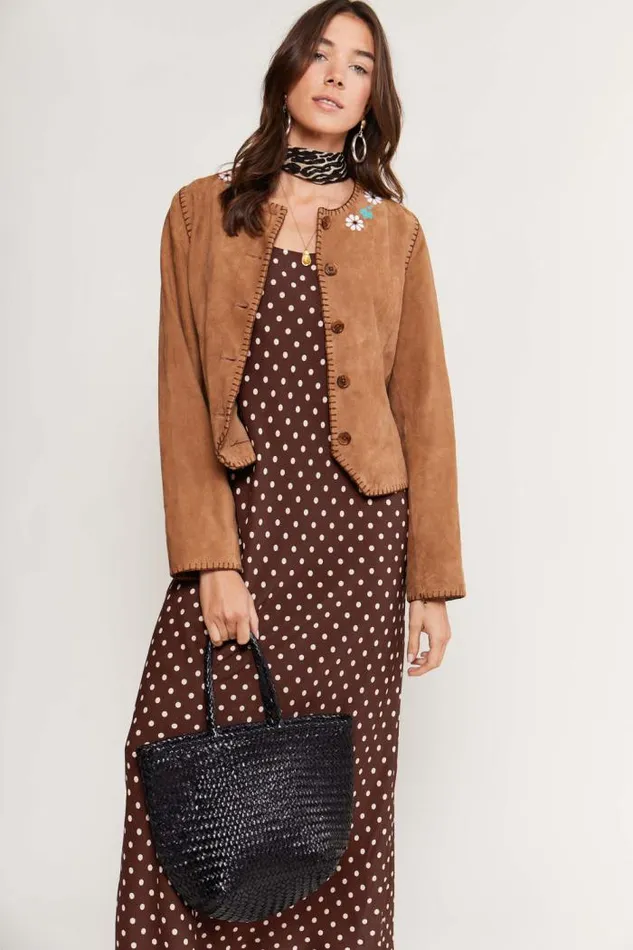 Rixo Staples Women Marianne Suede Jacket Tan