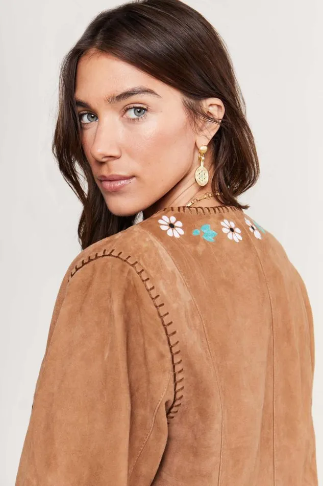 Rixo Staples Women Marianne Suede Jacket Tan