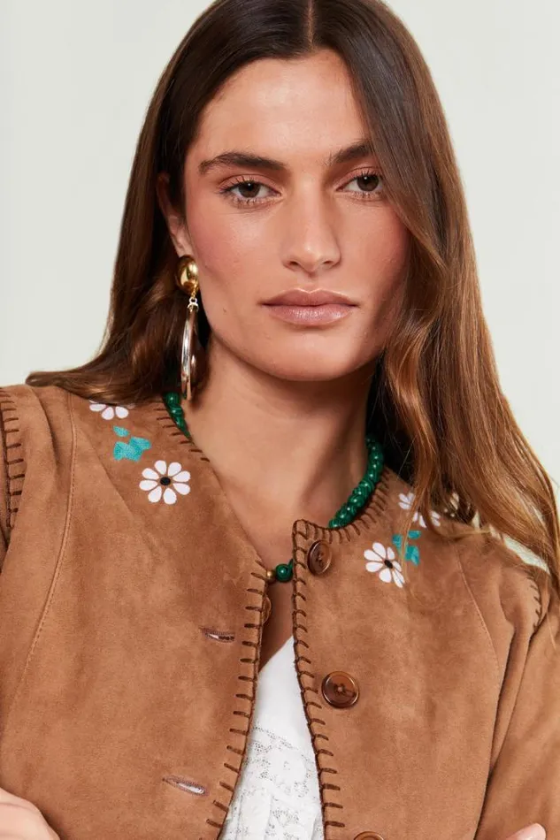 Rixo Staples Women Marianne Suede Jacket Tan