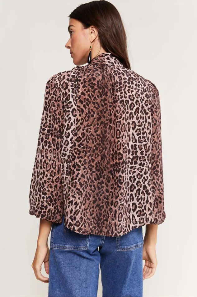 Rixo Staples Women Moss Leopard Silk Blouse Leopard