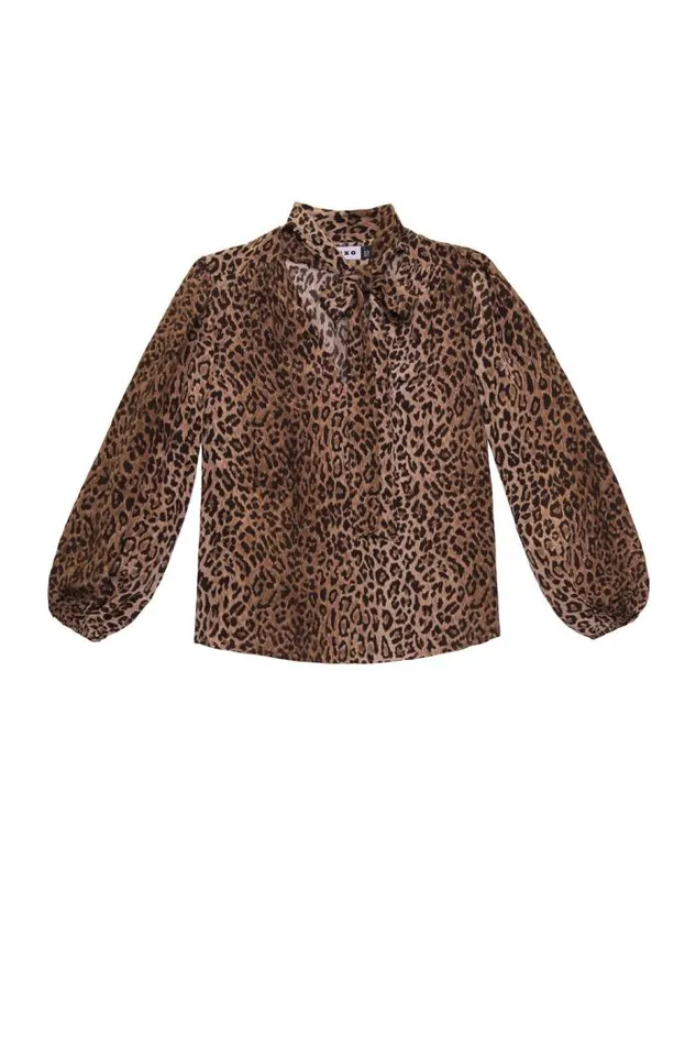 Rixo Staples Women Moss Leopard Silk Blouse Leopard