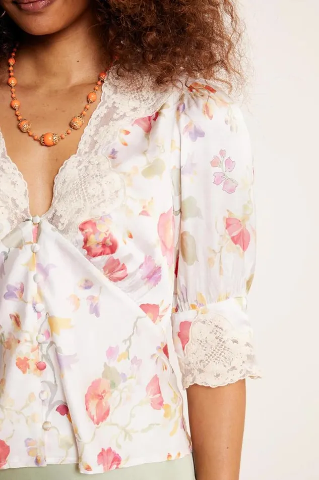 Rixo Tops Women Amanda LaceTrim Top Waterblossom Ivory