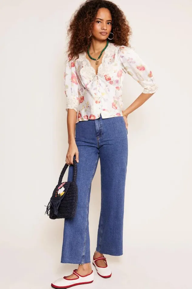 Rixo Tops Women Amanda LaceTrim Top Waterblossom Ivory