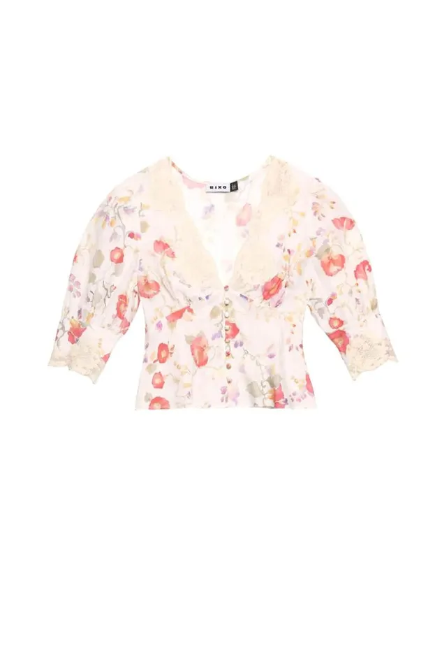 Rixo Tops Women Amanda LaceTrim Top Waterblossom Ivory