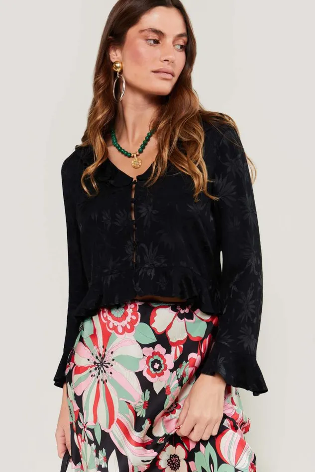 Rixo Tops Women Amaya Jacquard Top Daisy Jacquard Black