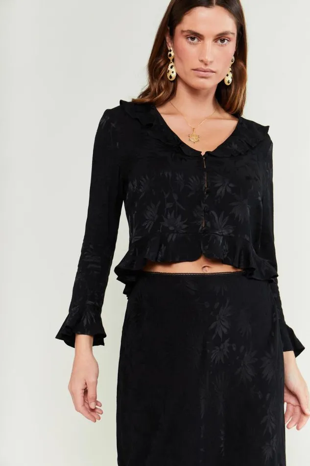 Rixo Tops Women Amaya Jacquard Top Daisy Jacquard Black