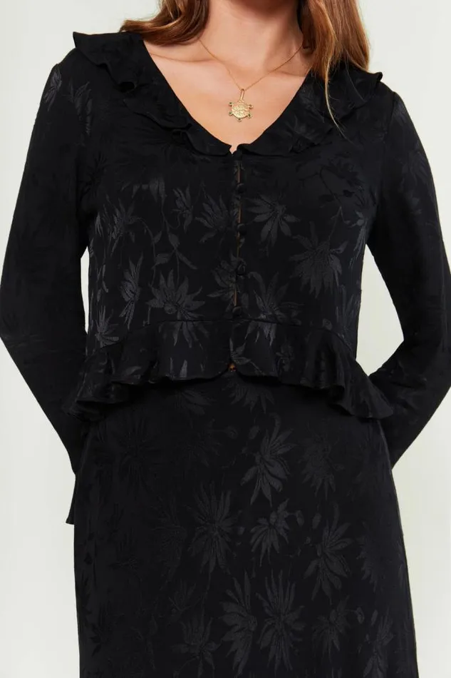 Rixo Tops Women Amaya Jacquard Top Daisy Jacquard Black