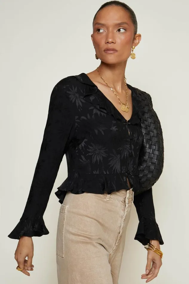 Rixo Tops Women Amaya Jacquard Top Daisy Jacquard Black