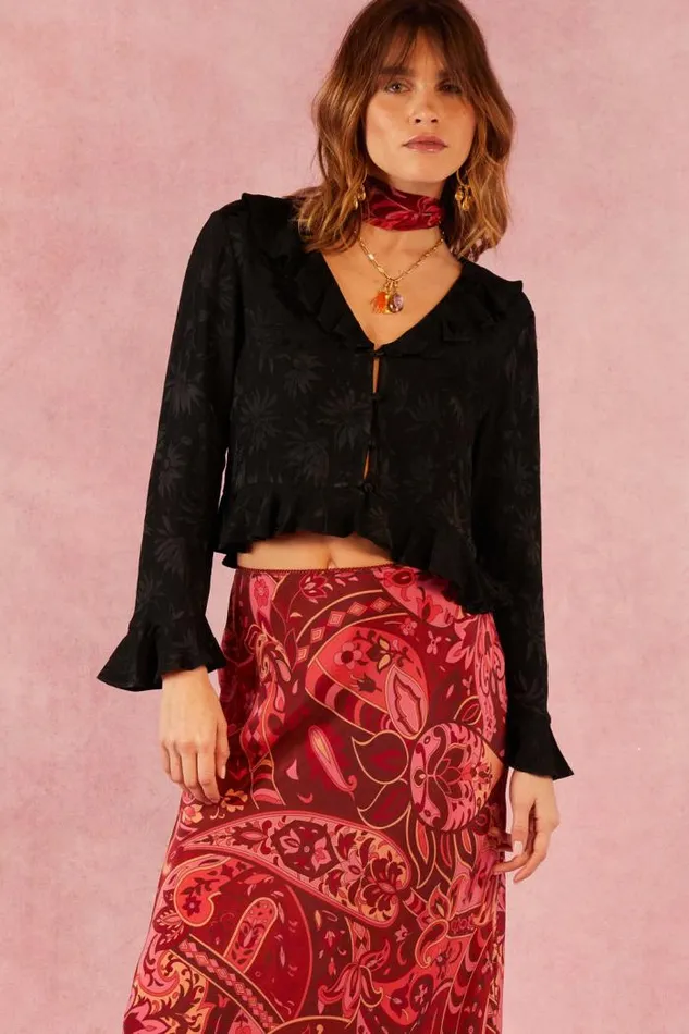 Rixo Tops Women Amaya Jacquard Top Daisy Jacquard Black