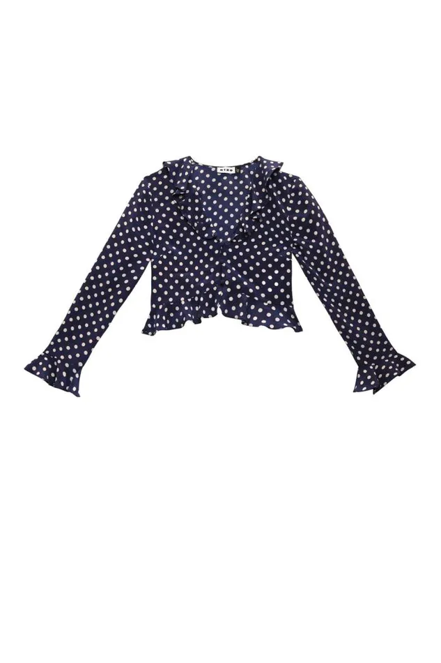 Rixo Tops Women Amaya PolkaDot Silk Top Runway Spot Navy