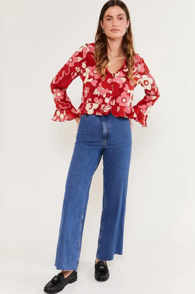 Rixo Tops Women Amaya Silk Top Sweetheart Floral Pink