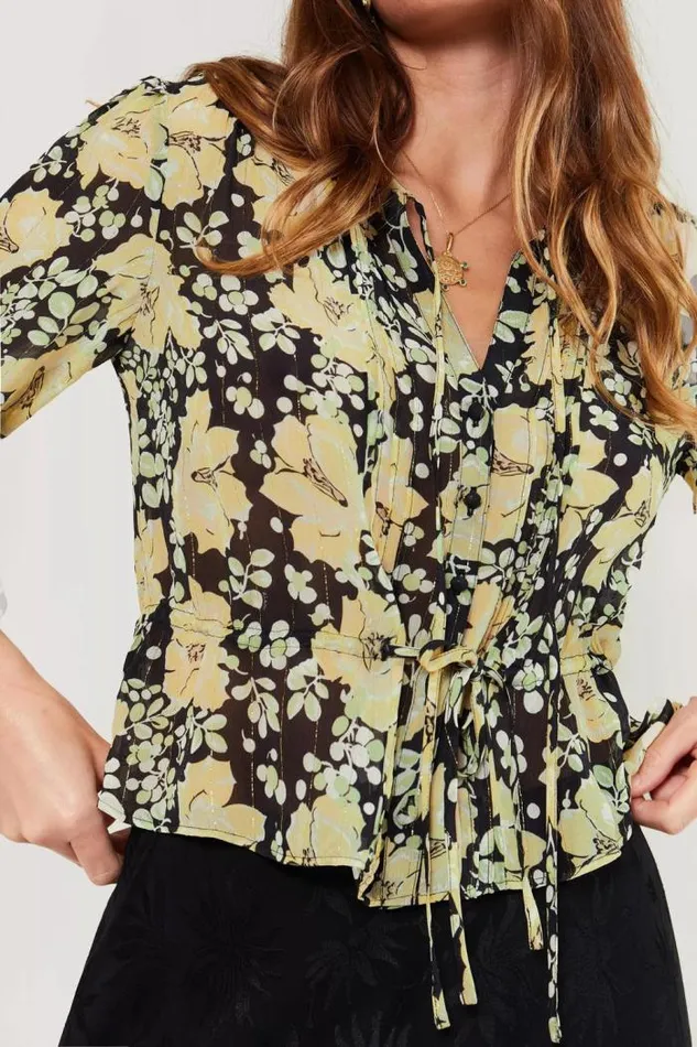 Rixo Tops Women Berry Blouse Umbrella Floral Black