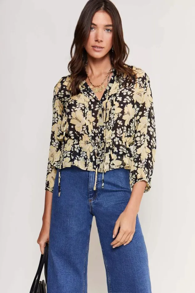 Rixo Tops Women Berry Blouse Umbrella Floral Black
