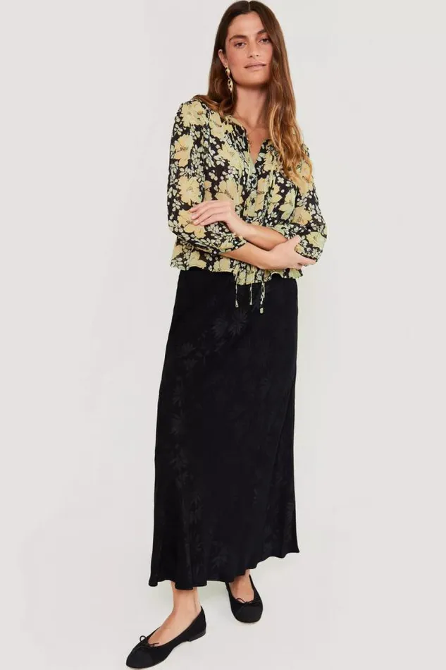 Rixo Tops Women Berry Blouse Umbrella Floral Black