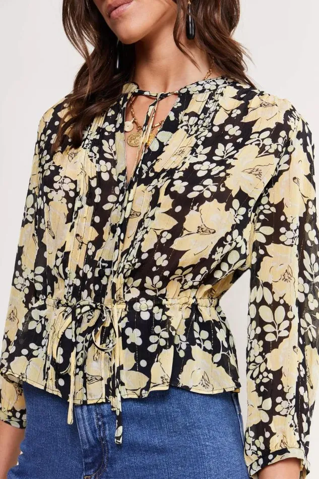 Rixo Tops Women Berry Blouse Umbrella Floral Black
