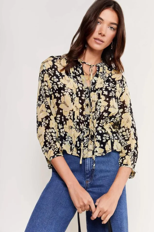 Rixo Tops Women Berry Blouse Umbrella Floral Black