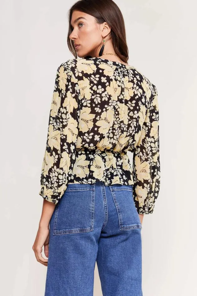 Rixo Tops Women Berry Blouse Umbrella Floral Black